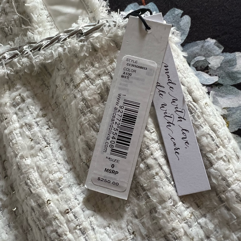 Alice + Olivia "Coralie" Chain Trimmed Frayed Tweed Crop Top 🌈BNWT🌈 - Picture 10 of 10